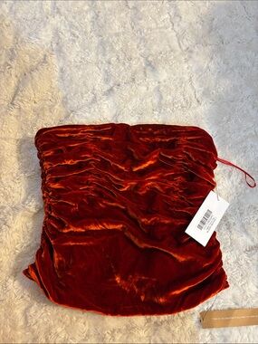 Reformation Velvet Ruched Strapless Mini Dress in Blood Orange